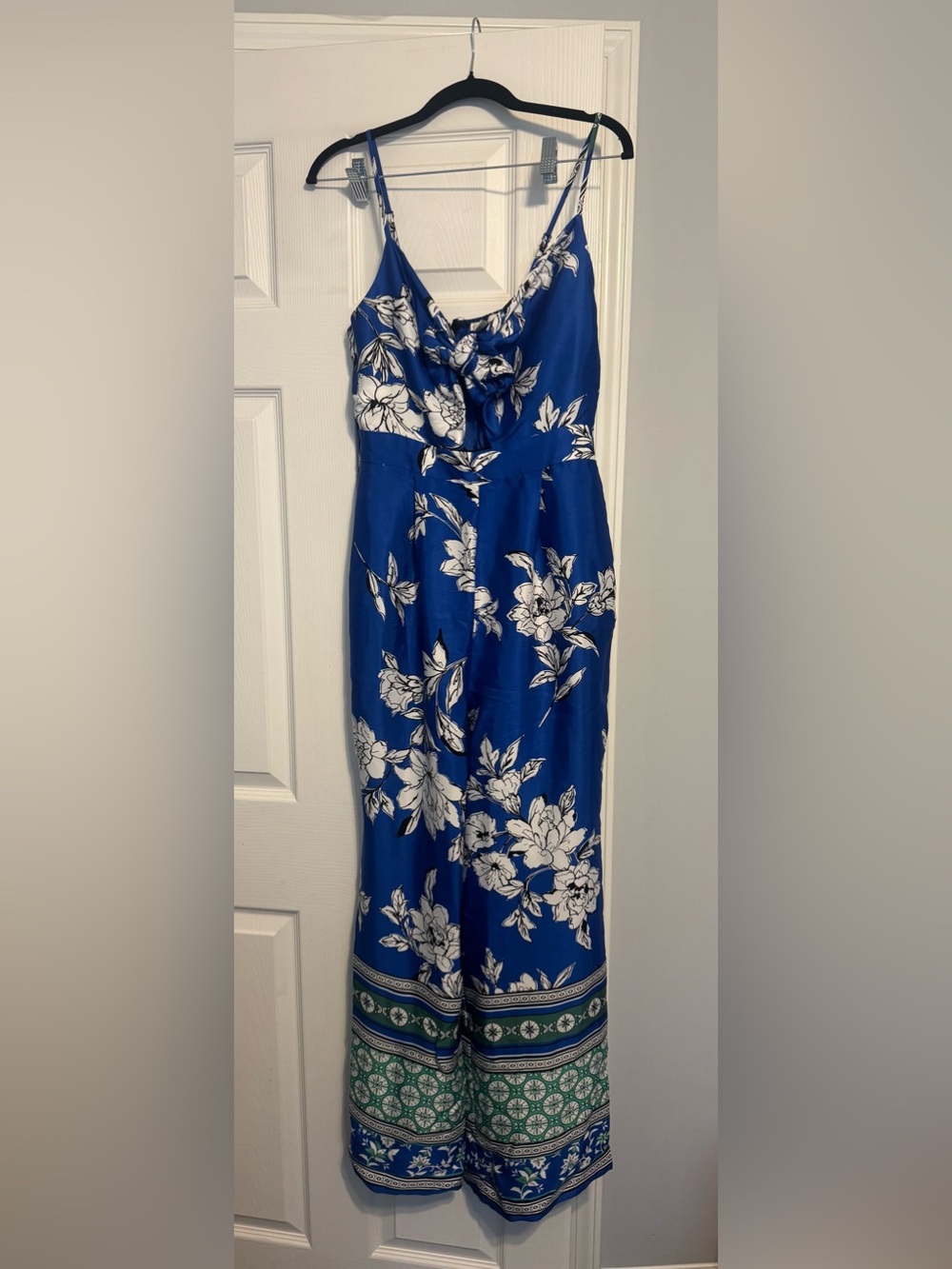 Cato Royal Blue Floral Jumpsuit with Green Border